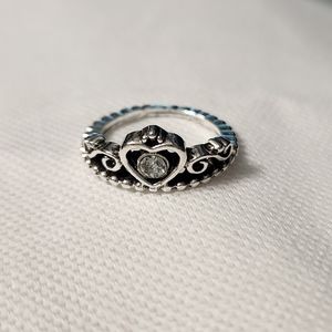 Silver Heart Crown Ring with Clear Stone - Women's Jewelry